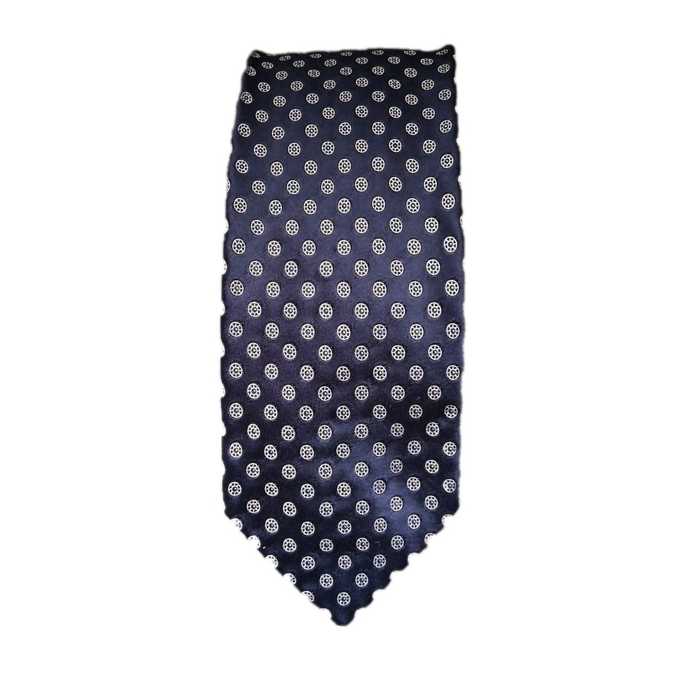 Ermenegildo Zegna Mens Blue Geometric Satin Silk 3.3/4" (W) x 60" (L) Made Italy